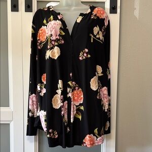 INC International Concepts Pink and Orange Floral Long Sleeve Blouse